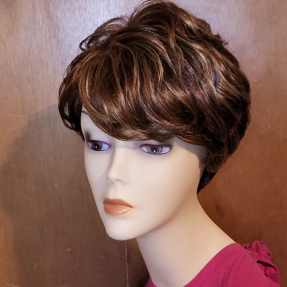 Short Brown / Blonde Curly Wig - Picture 4 of 7